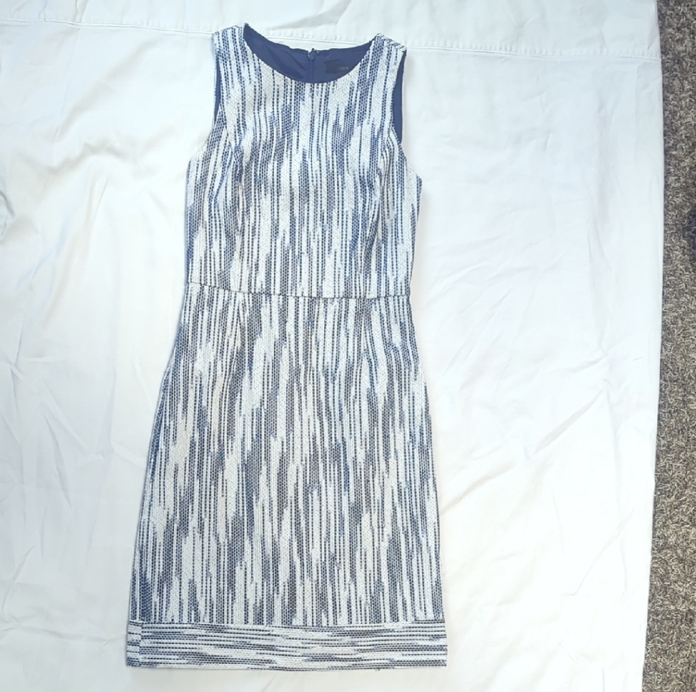 J. Crew Navy and White Textured Midi Dress